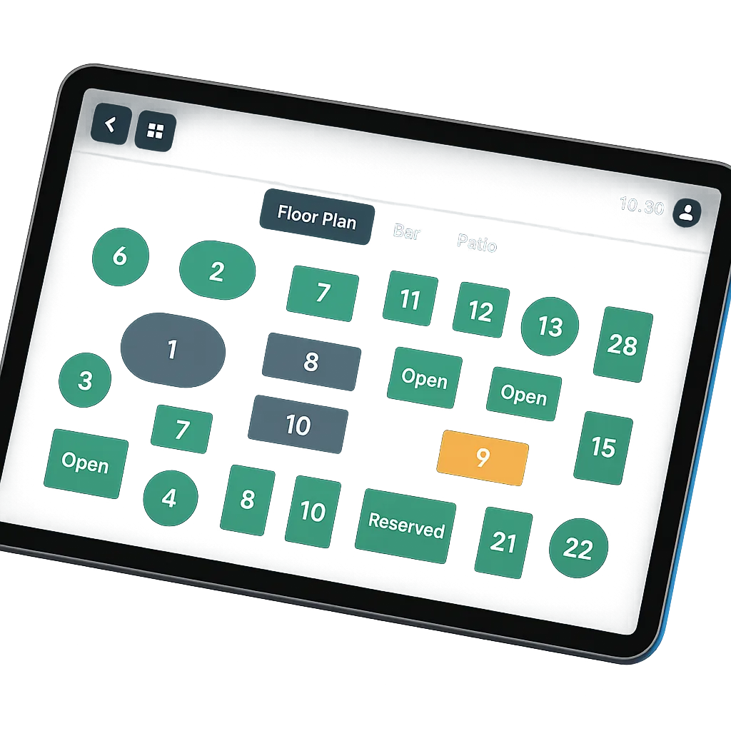 TableTurn POS floor plan and table management interface