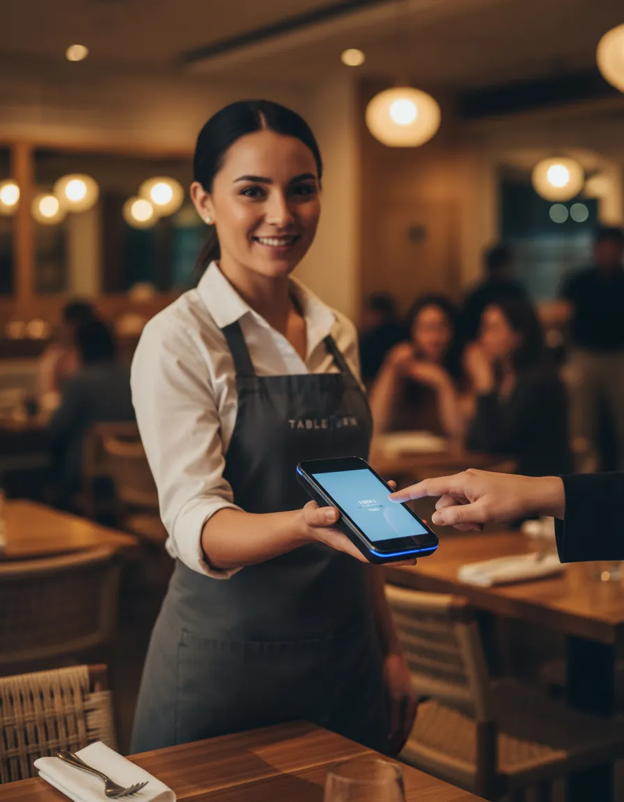 TableTurn handheld POS device being used for tableside ordering and payments
