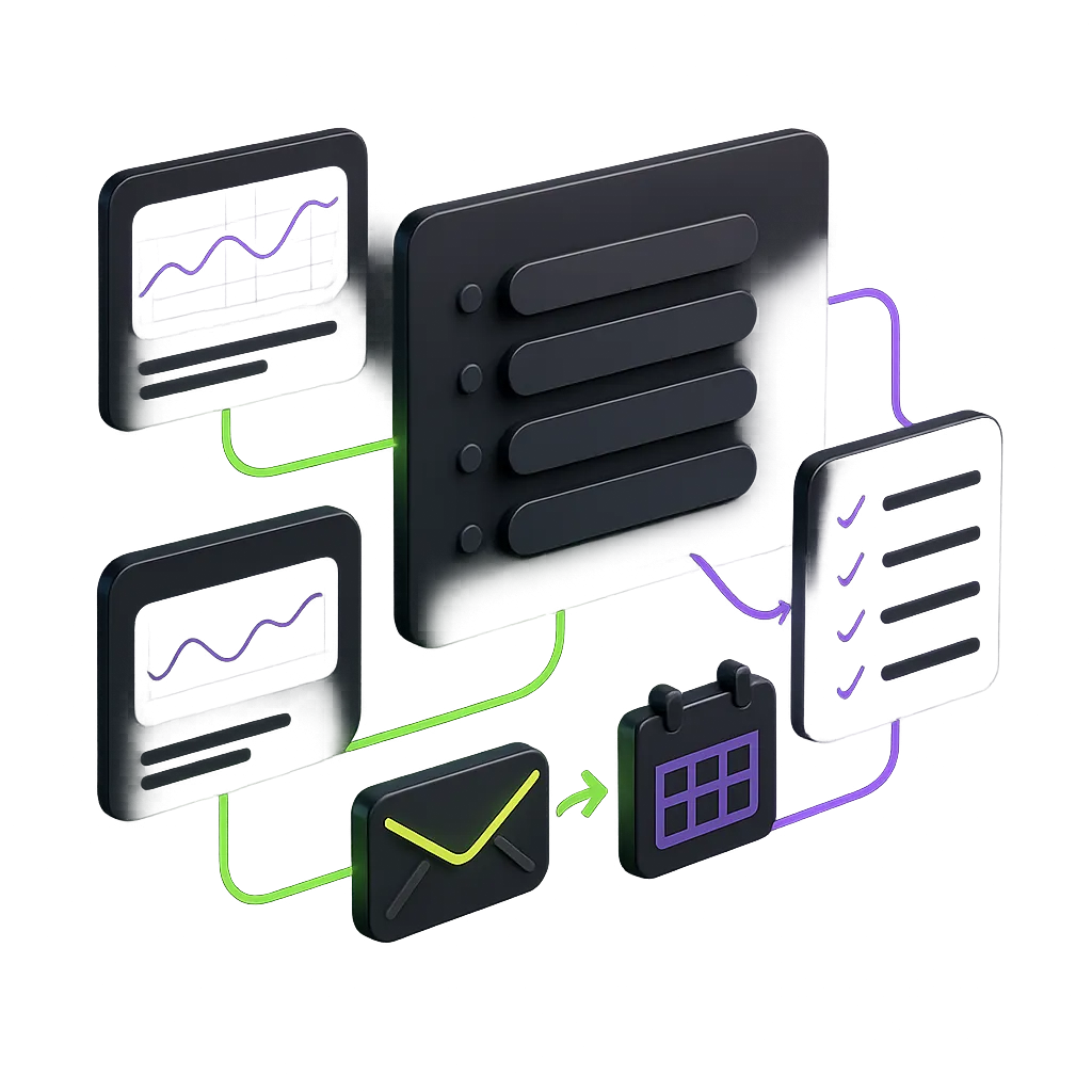 Automated workflow dashboard floating in mid-air