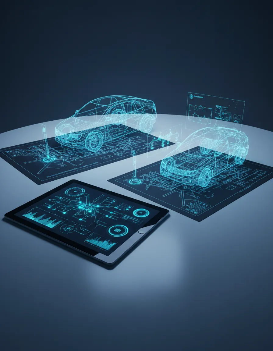 Detailed view of wireframes and digital blueprints