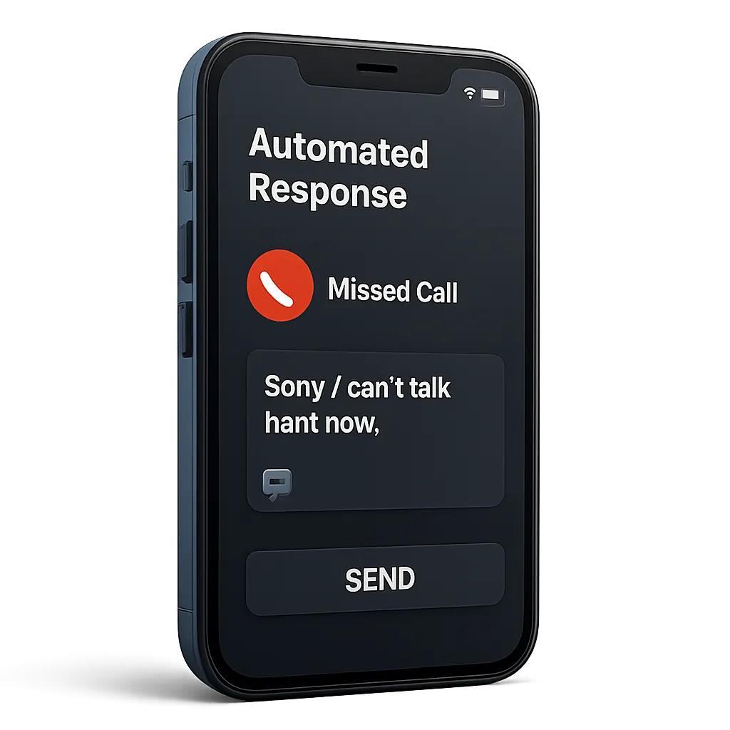 Automated missed call text back interface on mobile device