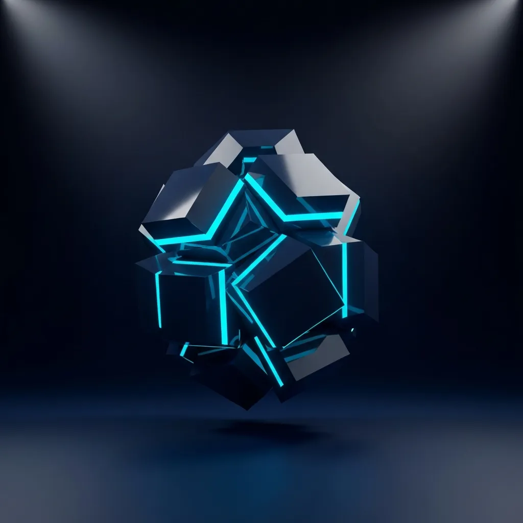 Abstract geometric dark tech rendering with cyan highlight