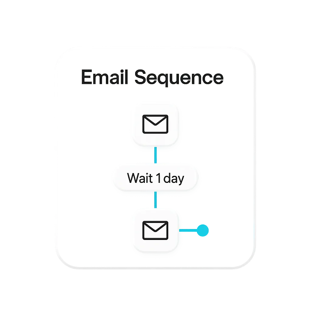 Minimalist UI graphic showing automated seasonal outreach scheduling