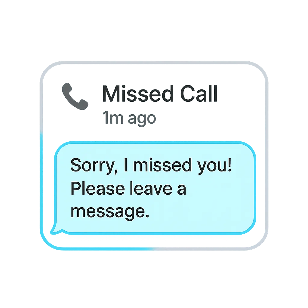 Minimalist UI graphic representing Missed Call Text Back functionality