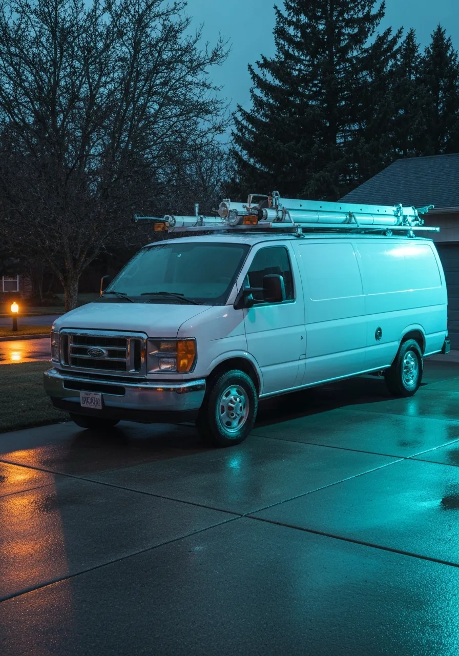 Plumbing service vehicle showing industrial operations