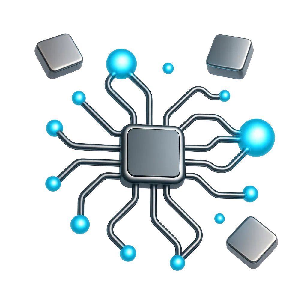 Abstract geometric graphic composed of cyan light-trails and nodes representing automated connectivity