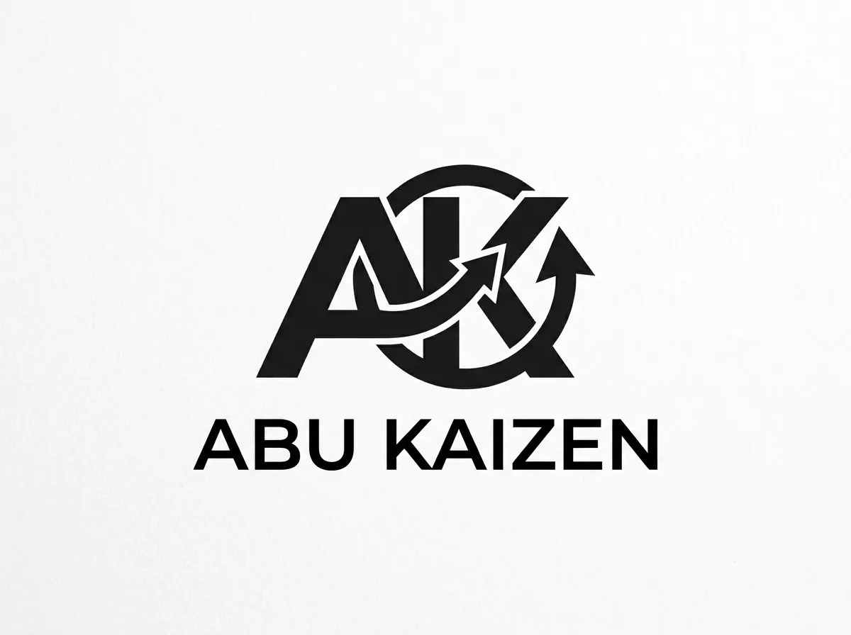 Black-and-white Abu Kaizen brand graphic (monogram + wordmark)