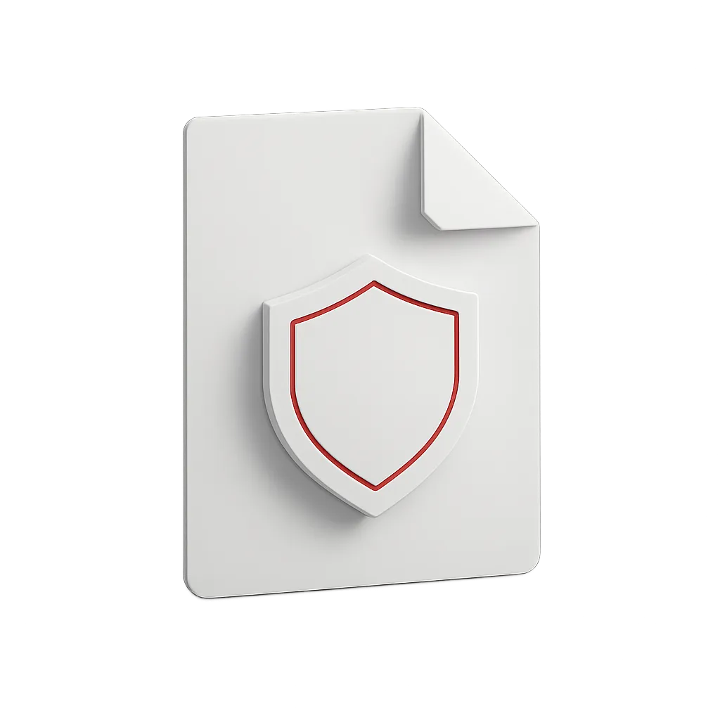 Stylized document and security emblem cutout illustration representing data privacy transparency