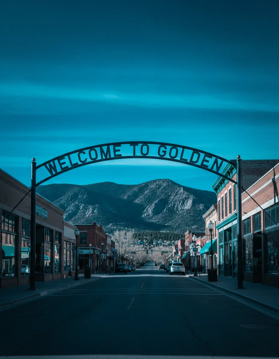 Golden CO Welcome arch and downtown area - Matthew Collett mortgage lender
