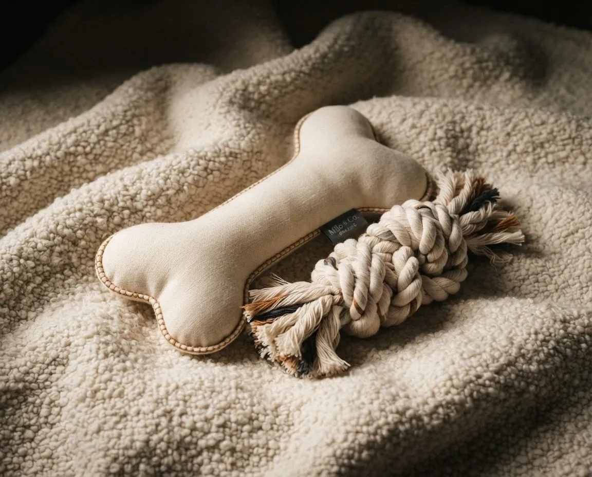 Organic cotton plushies and natural rubber teething playthings for active puppies