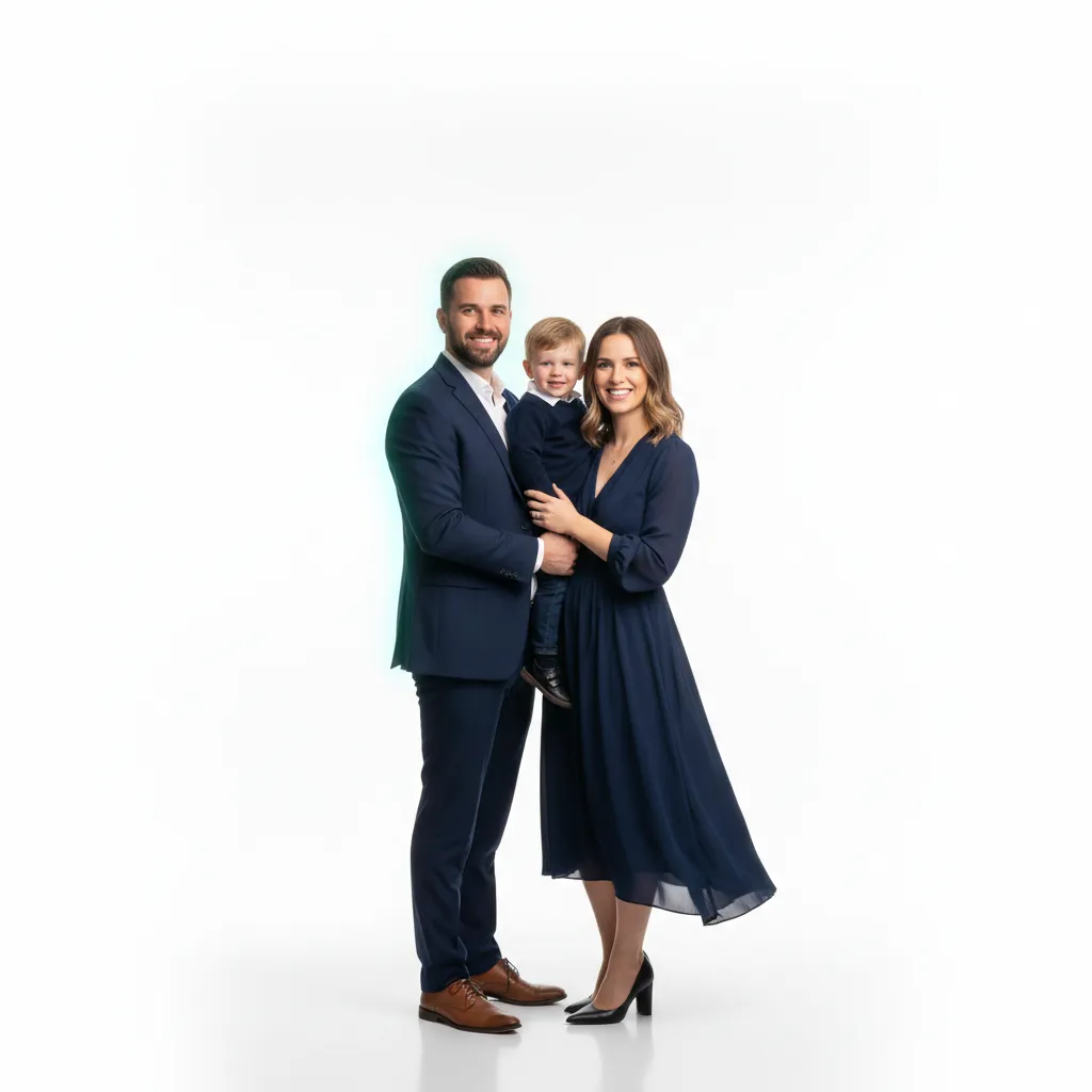 A happy family looking securely towards the future