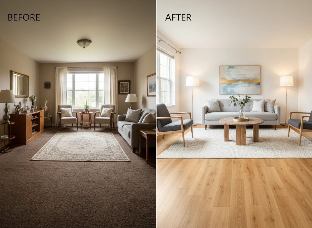 After photo showing new luxury vinyl plank flooring