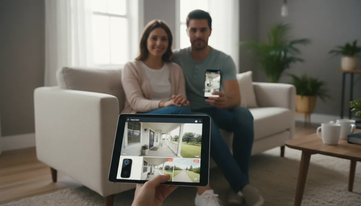 Family using smart security app