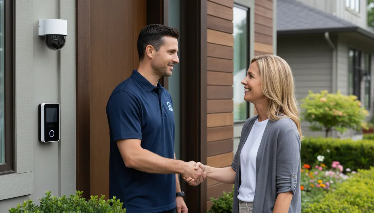 Technician shaking hands with homeowner