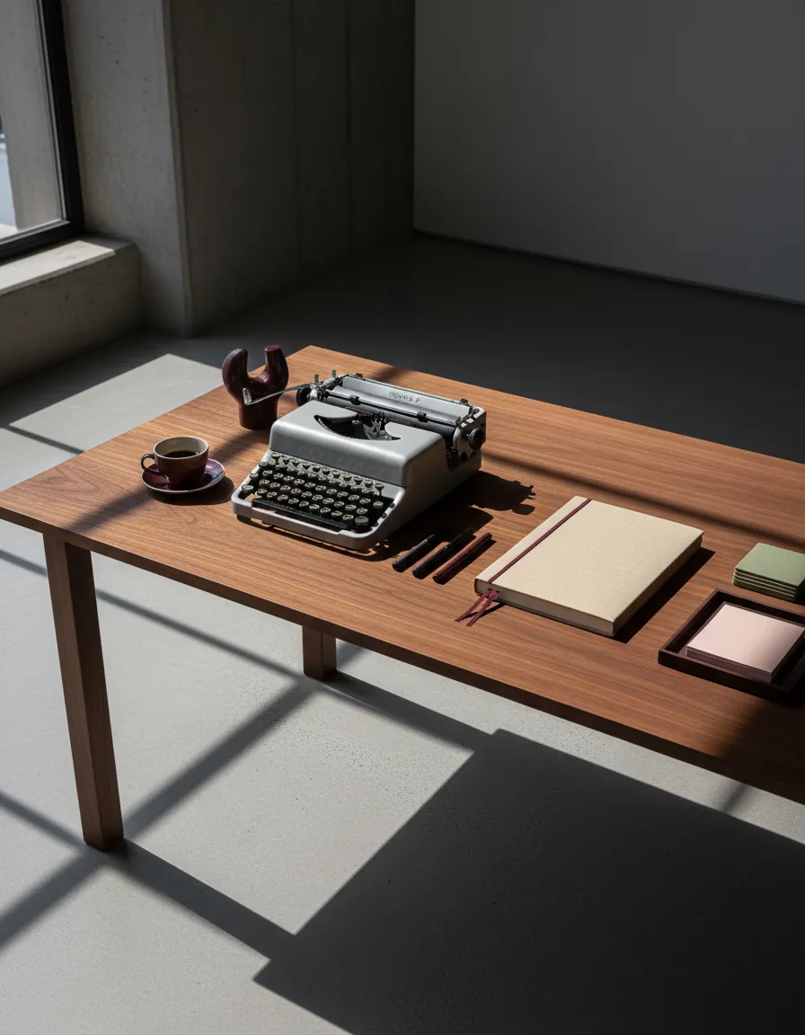 Sharp editorial photo of a workspace