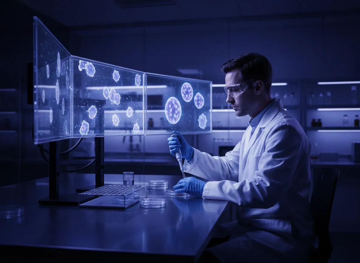 Scientist working in a lab with monitors