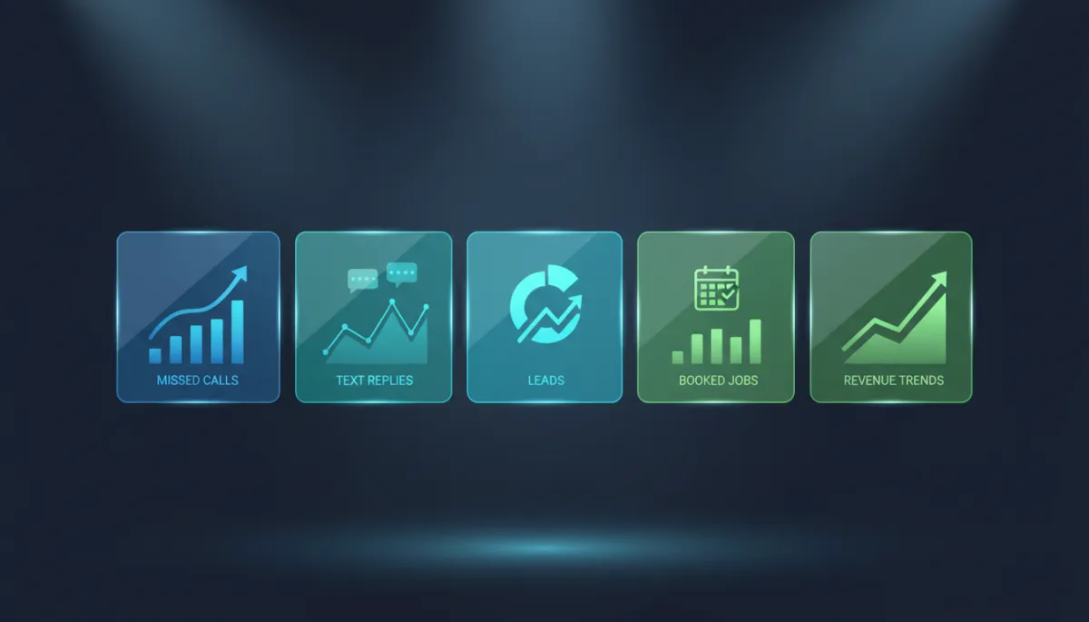 AI automation dashboard showing leads, calls, and booked jobs