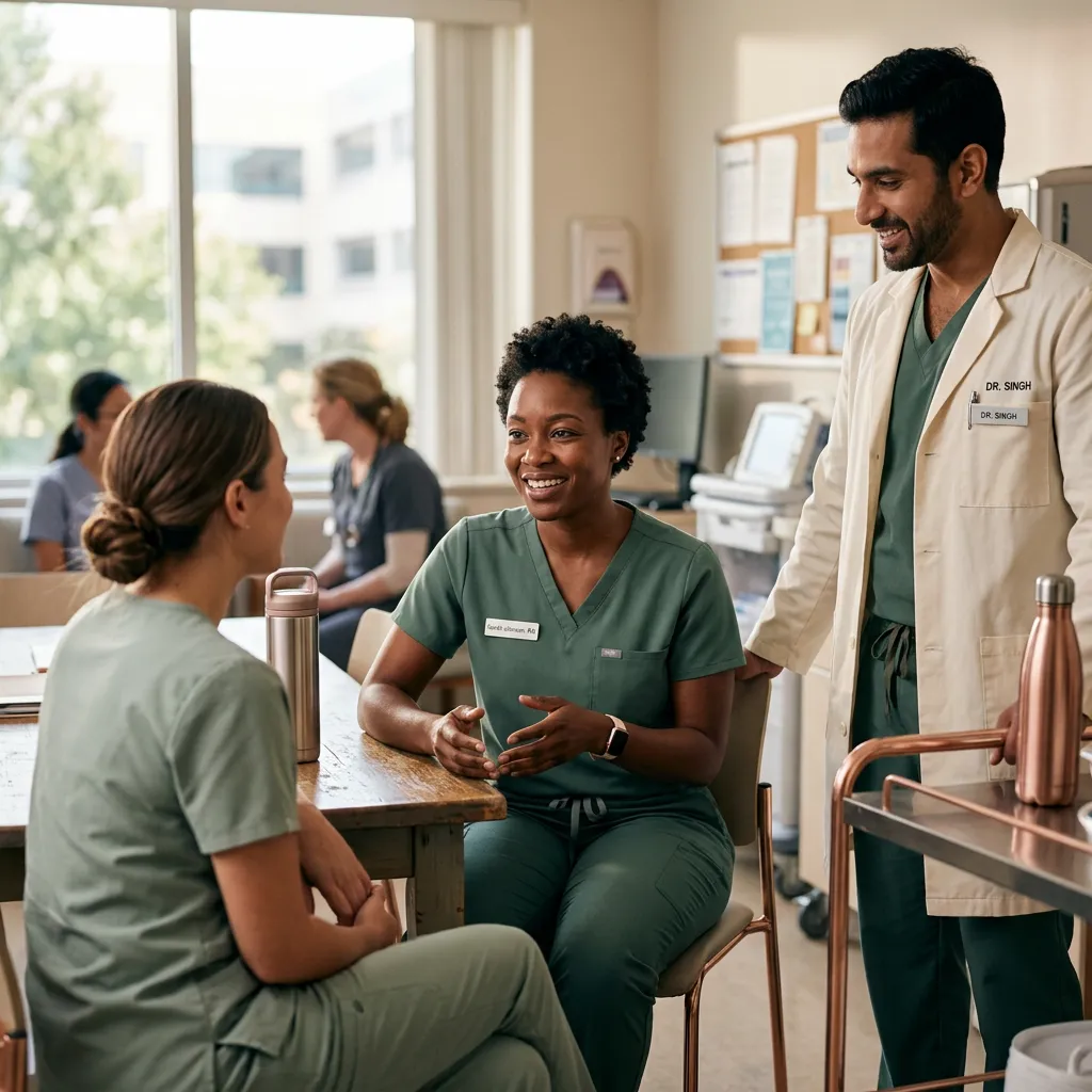 Frontline clinical nurse consulting with patient care team