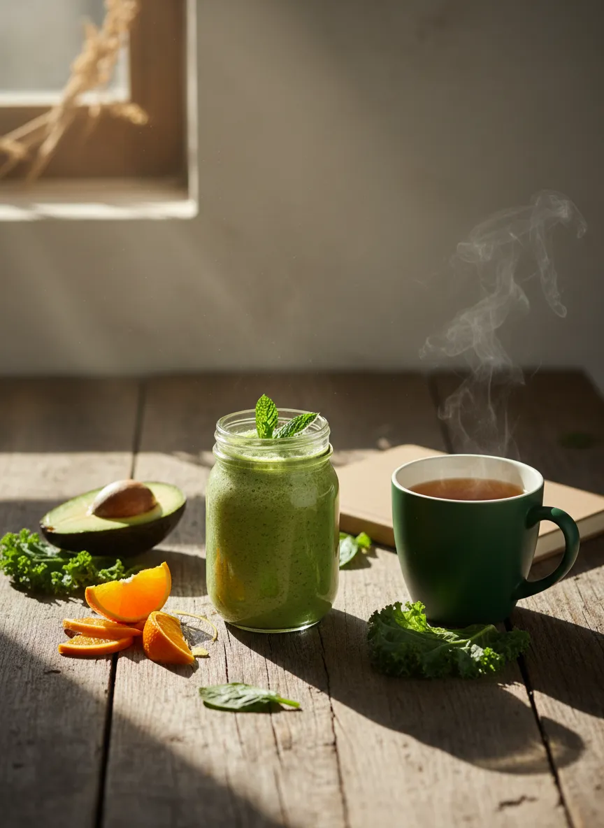 A healthy morning routine with fresh organic ingredients and natural lighting