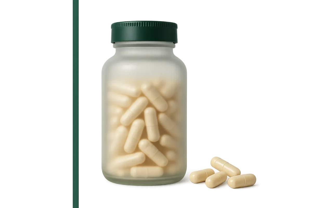 Gut health probiotics supplement bottle