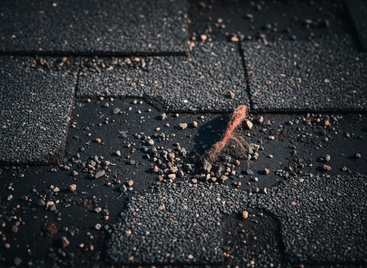 Roof shingle missing granules after a severe storm