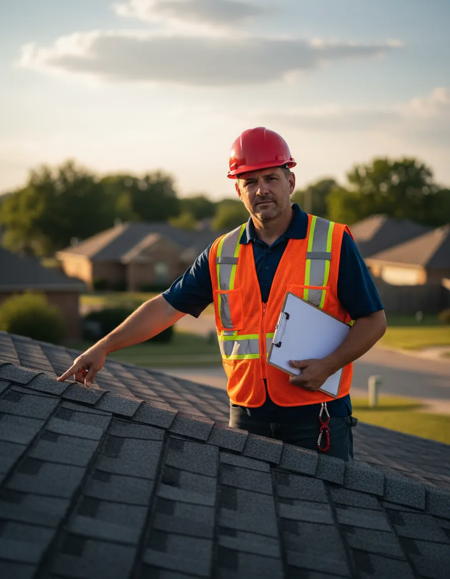 Owner of Nations Best Roofing on site inspecting a roof repair