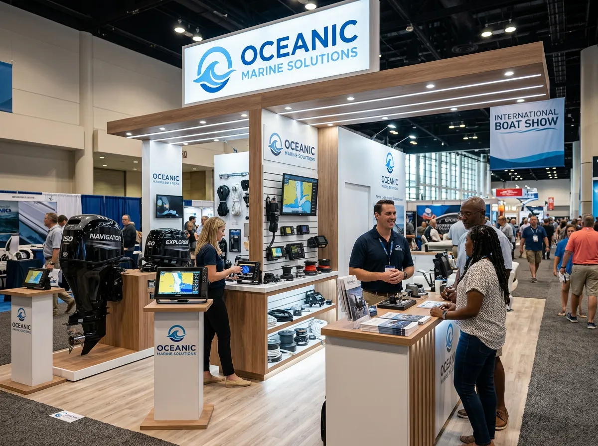 Professional exhibition booth at the Houston Boat Show