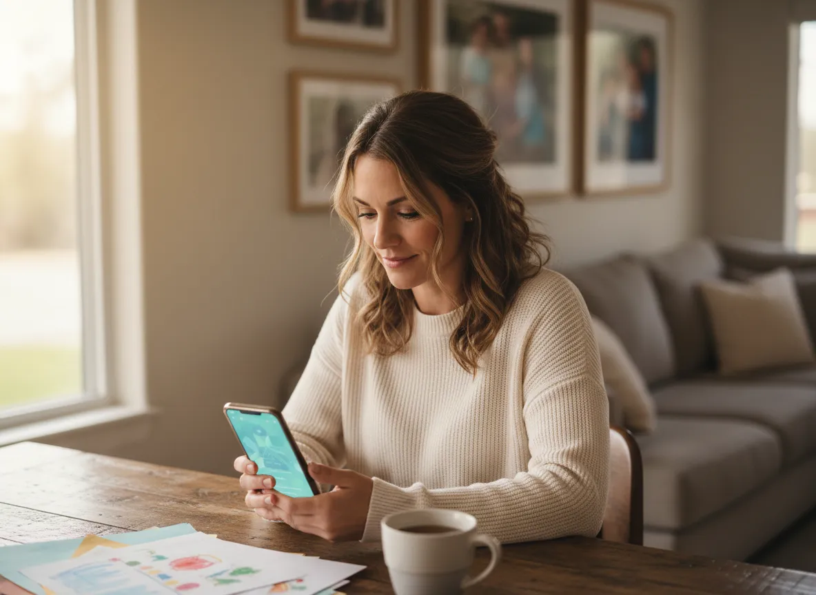 Parent checking school trip updates on a device