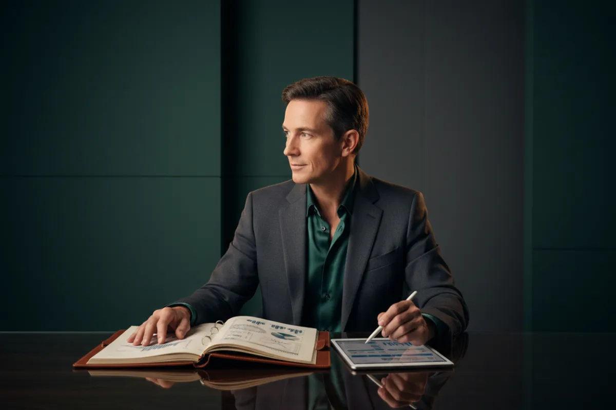 A successful business owner reviewing assets and future goals