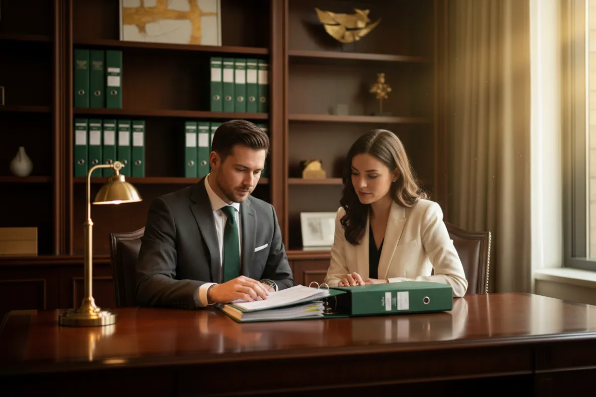 Financial professional reviewing document with client