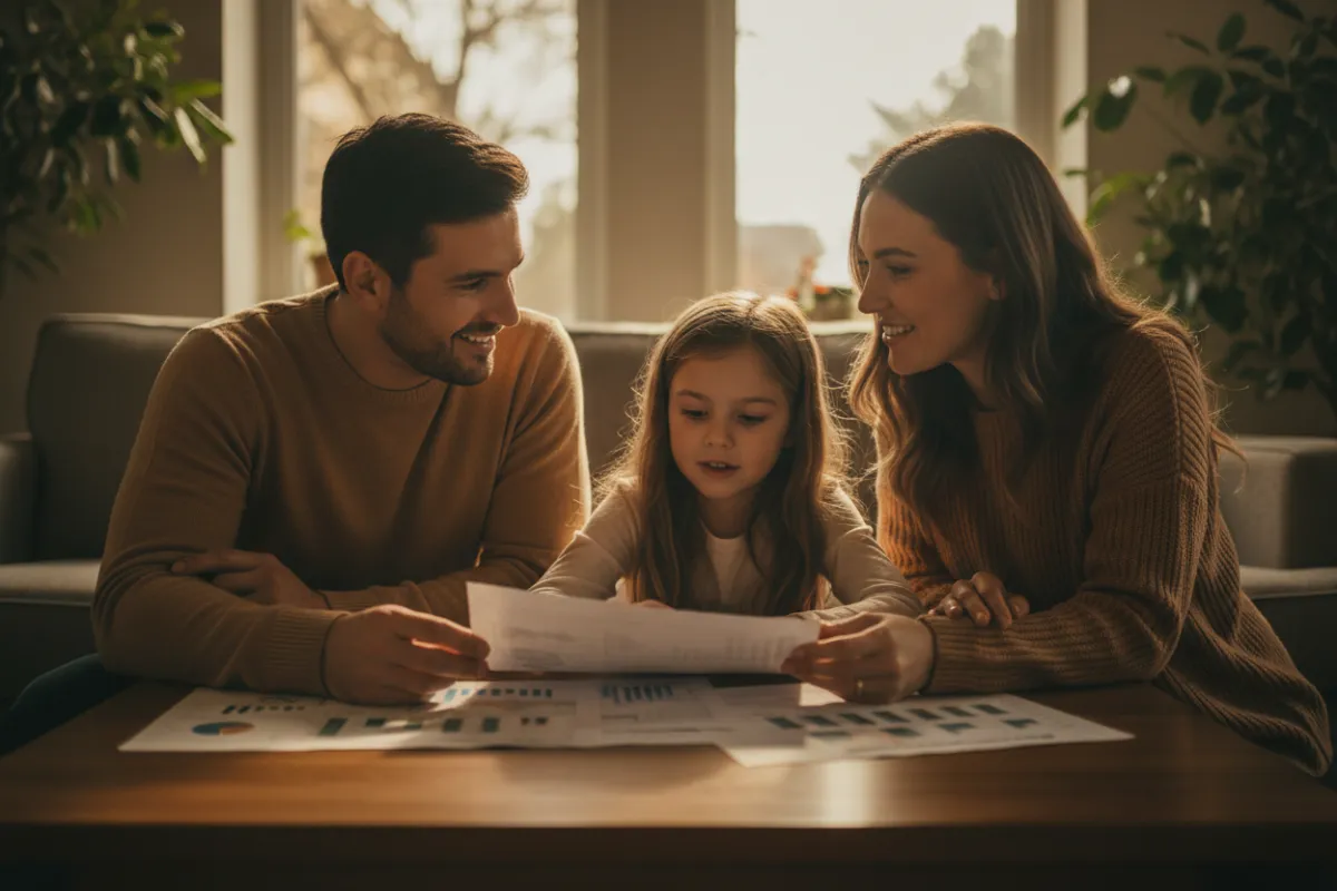 Family looking at financial documents together