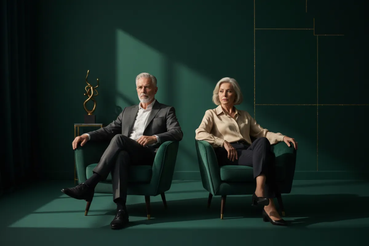Couple sitting separately looking concerned