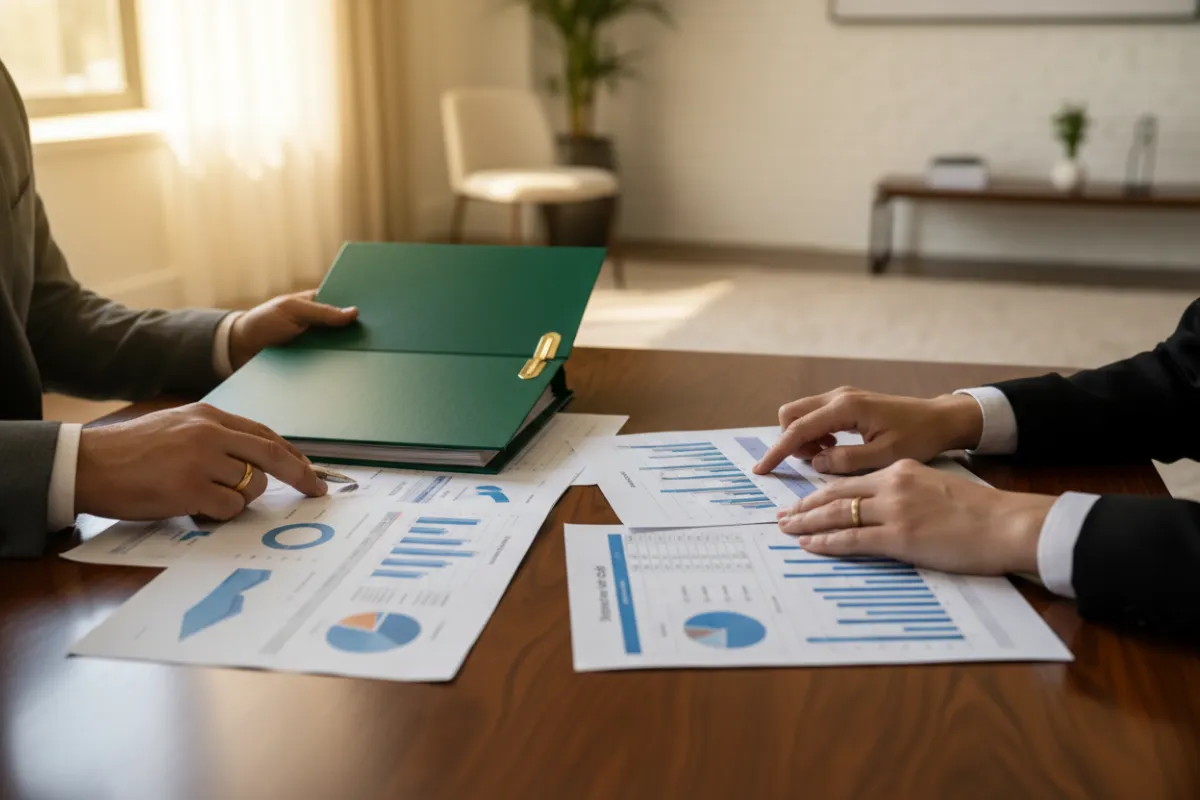 Couple reviewing financial documents together