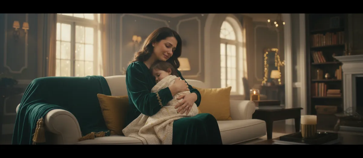 A warm, cinematic portrait of a family enjoying a moment together outdoors