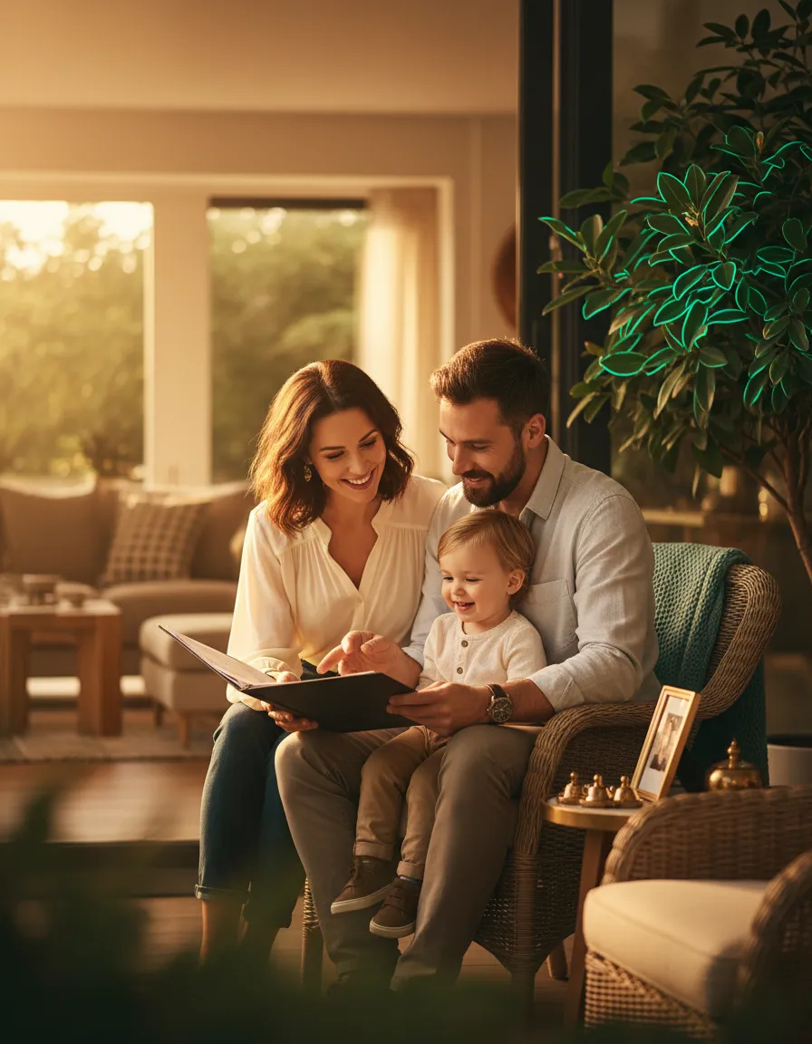 Family enjoying life at home together, secure in their future