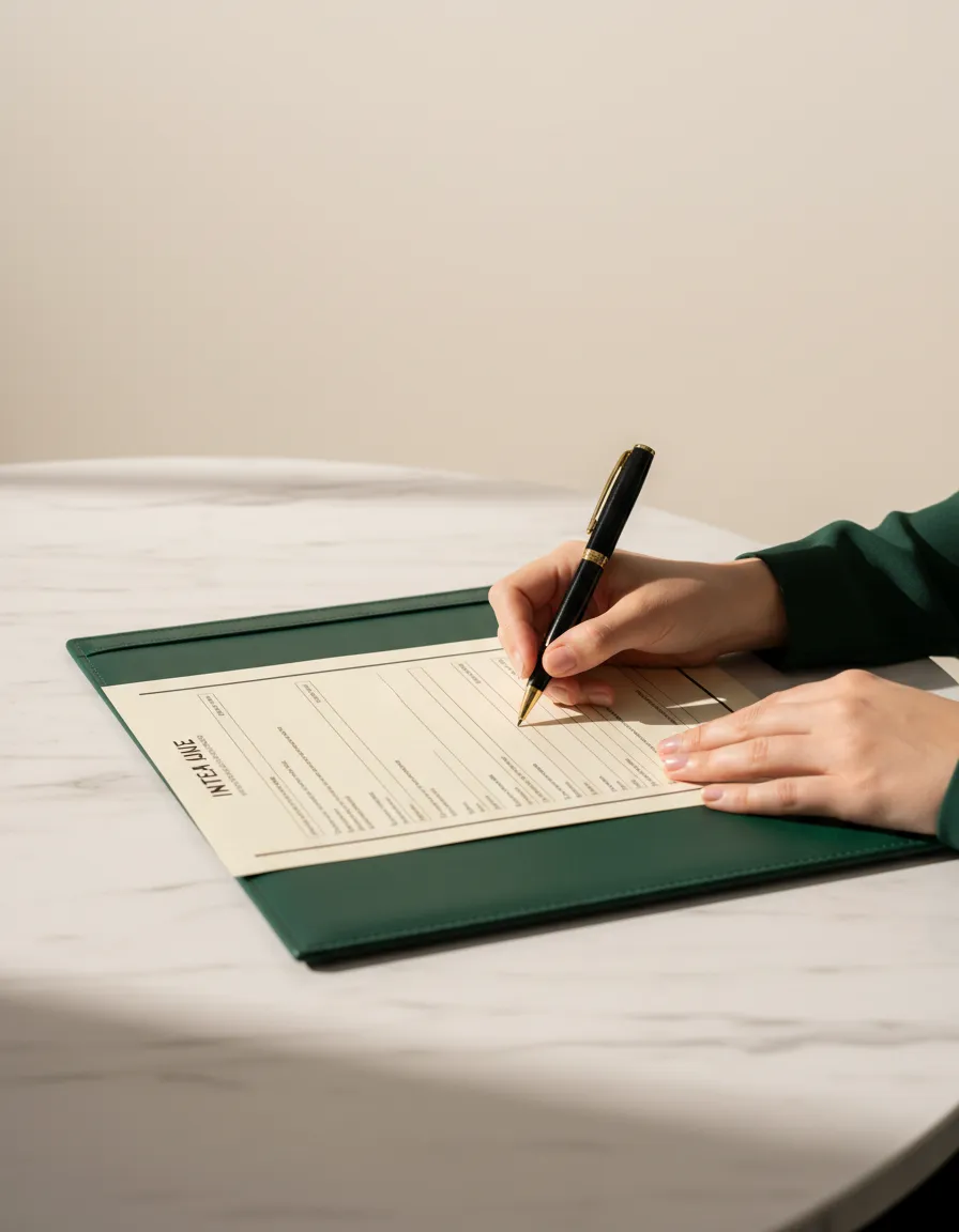 Person securely completing a consultation form