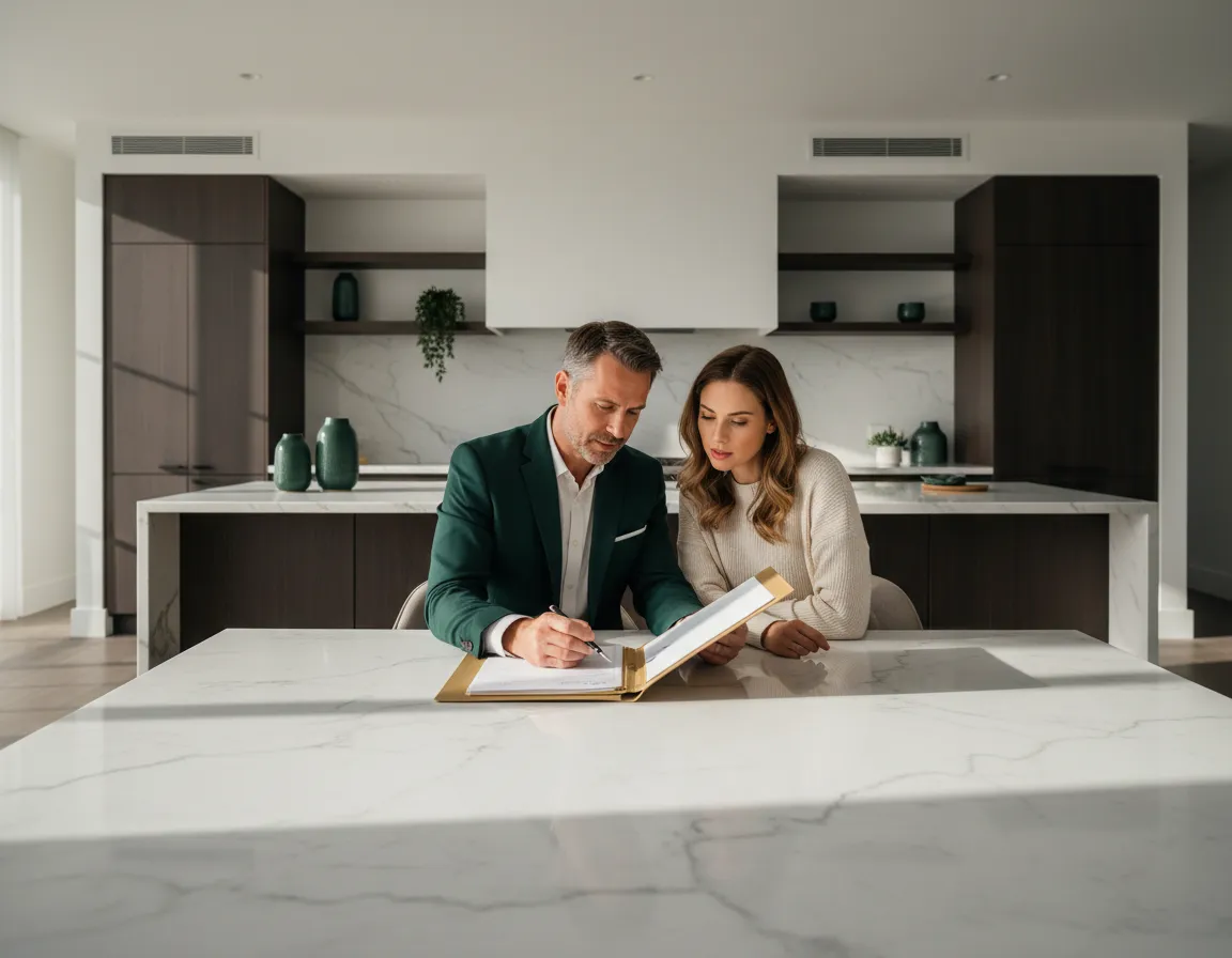 A professional financial advisor reviewing mortgage protection options with a couple at their kitchen table