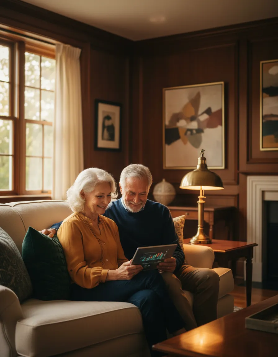 Retired couple enjoying a moment of financial confidence