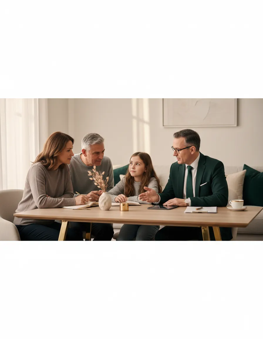 Family discussing term life insurance options with a professional