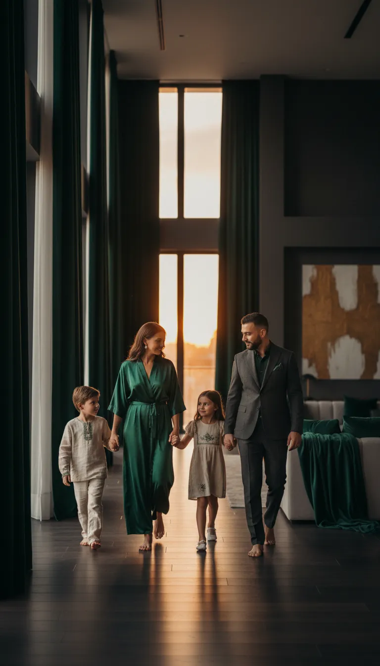 Cinematic lifestyle image of a family in their home