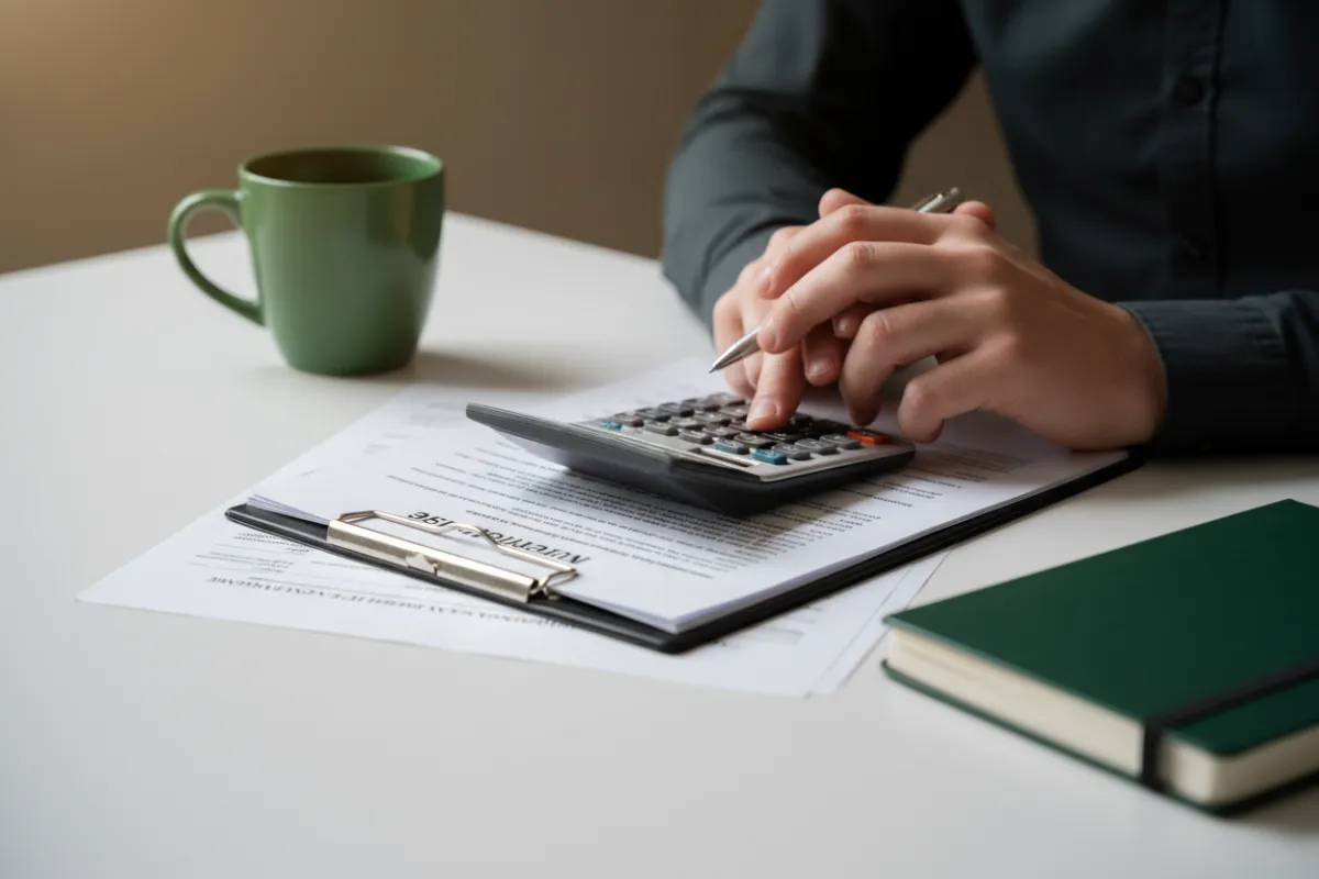 Mortgage paperwork and calculator focus