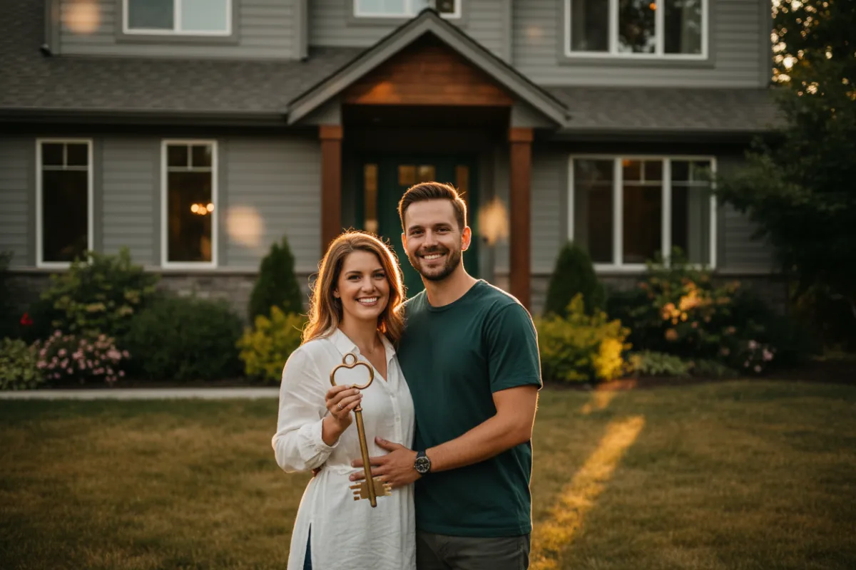 New homeowners outside their house