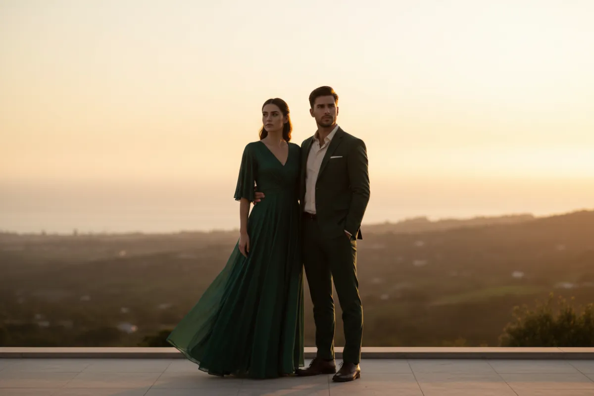 Couple looking confidently toward a serene horizon