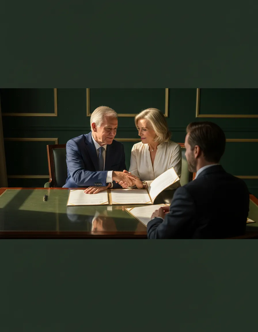 Older couple confidently reviewing an annuity plan