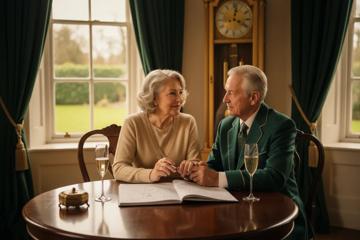 Elderly couple discussing plans