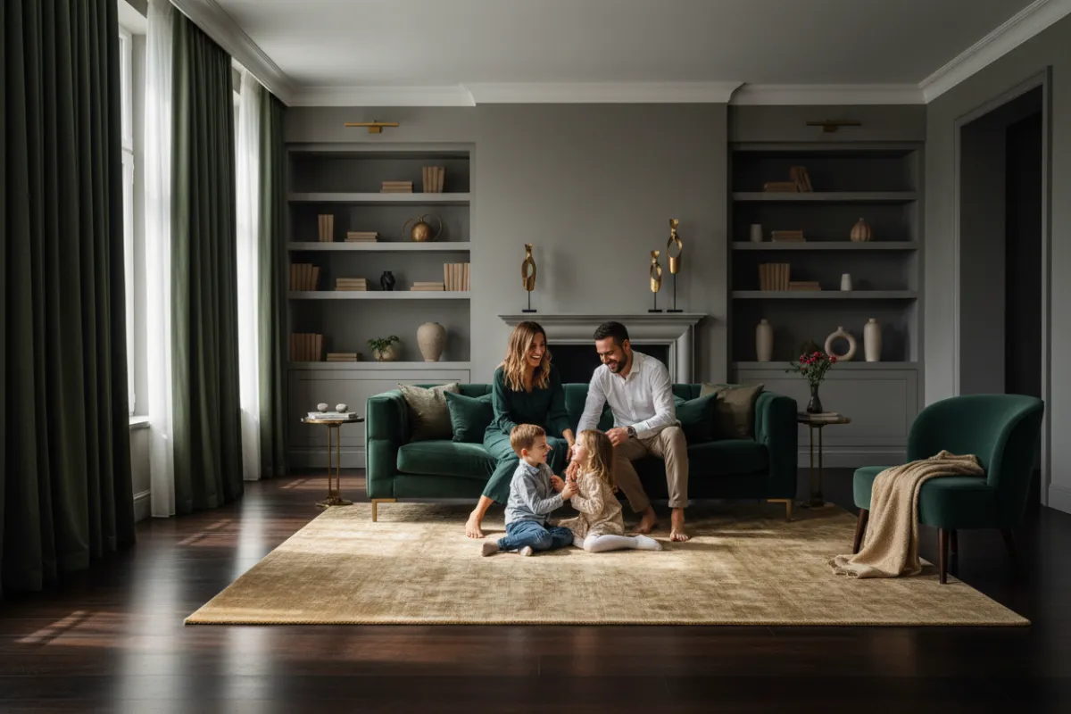 Family playing in the living room