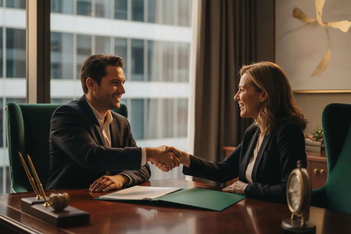 Couple confidently selecting a mortgage protection plan with their advisor