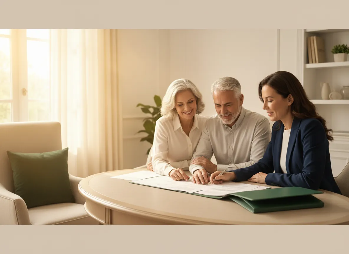 Couple confidently reviewing their retirement income plan