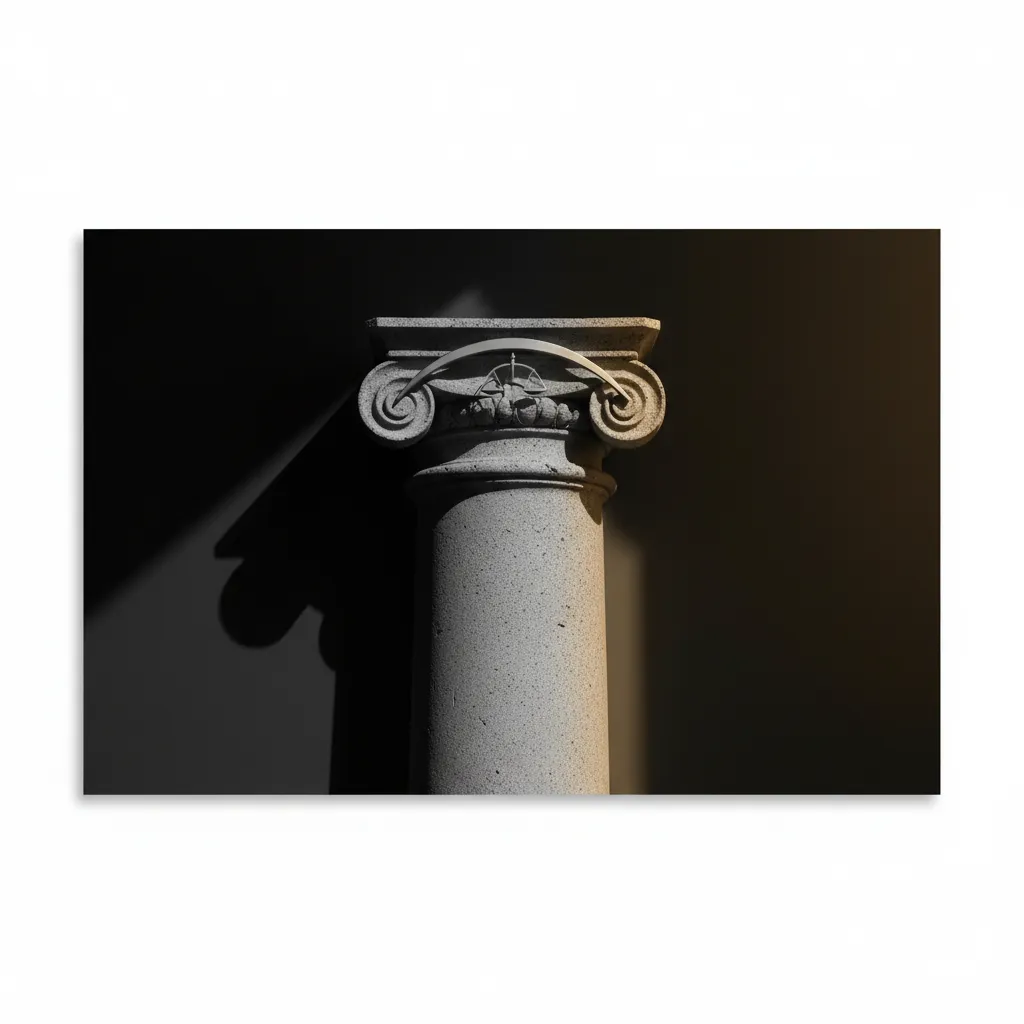 Black and white architectural structure symbolizing legal authority