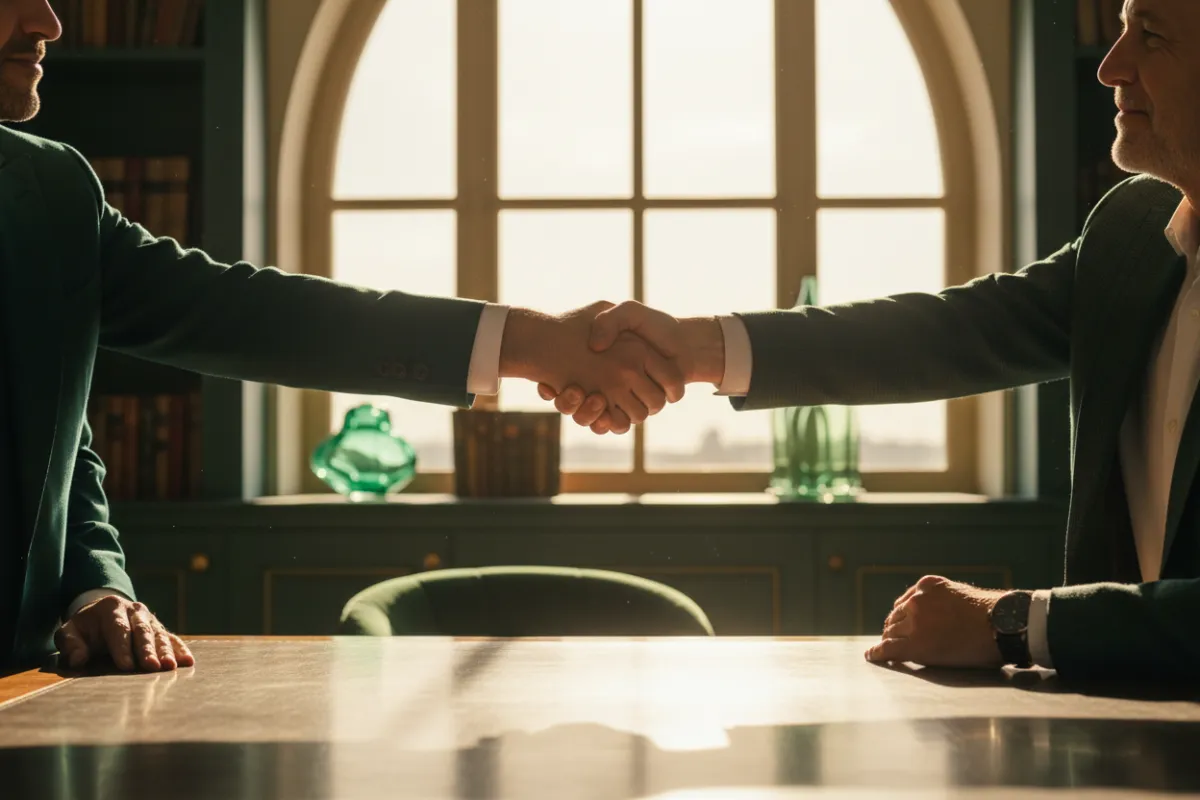 Warm handshake finalizing a legacy planning agreement